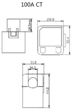 Klapp-Stromwandler 100A  50Hz 16 x 16 mm / 44 x 31 mm